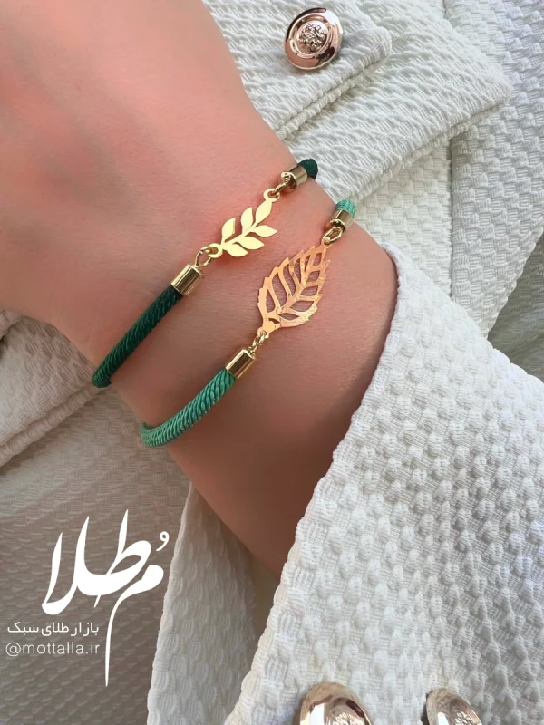 دستبند چرم دوبل با پلاک اسم طلا